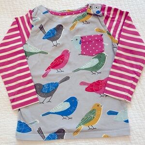 Mini Boden Bird Print / Stripe Long Sleeve Shirt